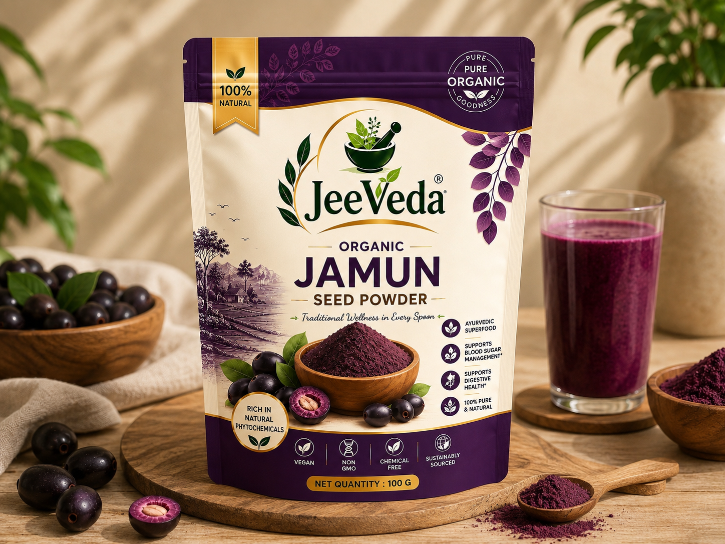 JeeVeda Jamun Seed Powder — lifestyle visual