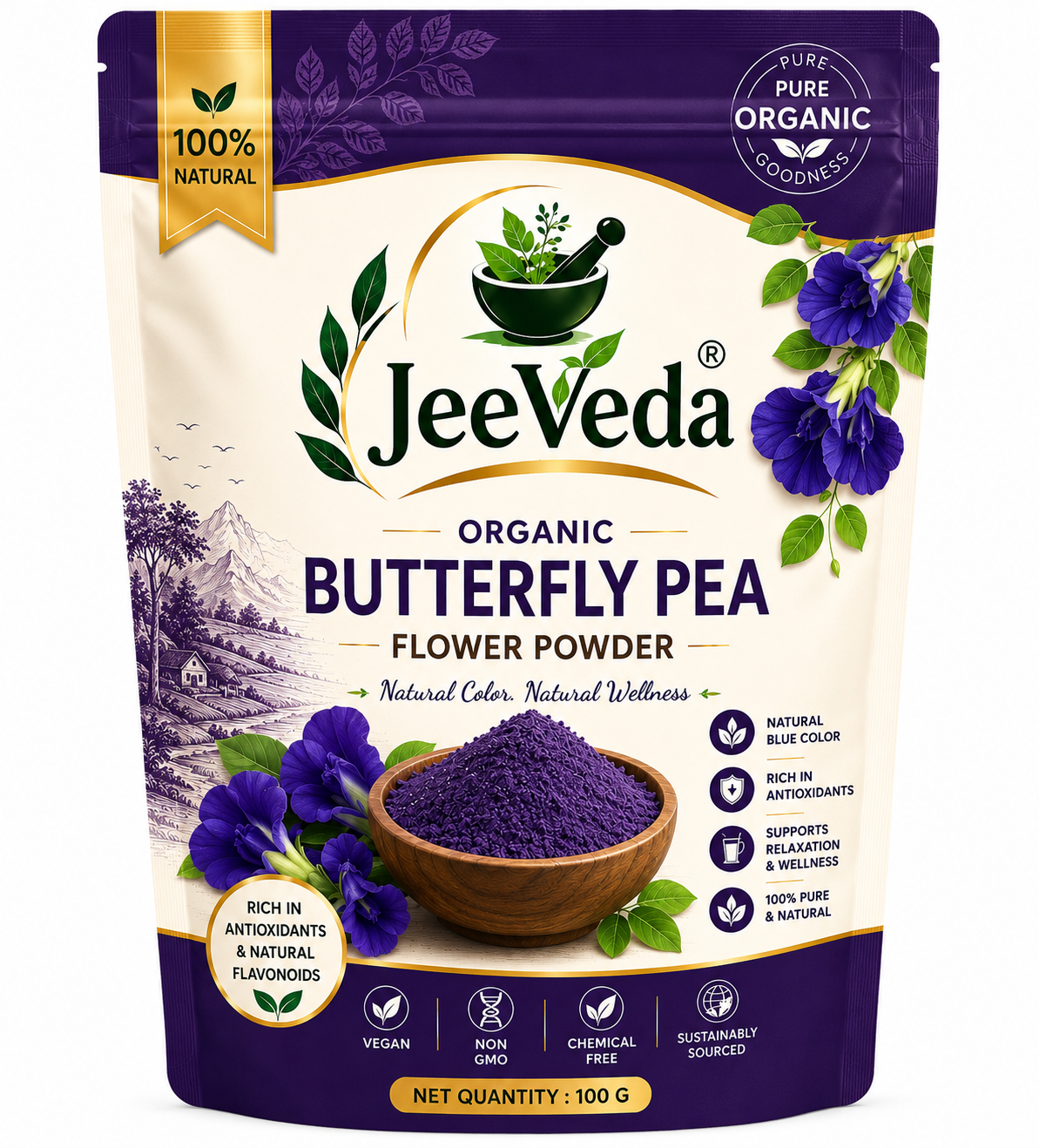 JeeVeda Organic Butterfly Pea Flower Powder