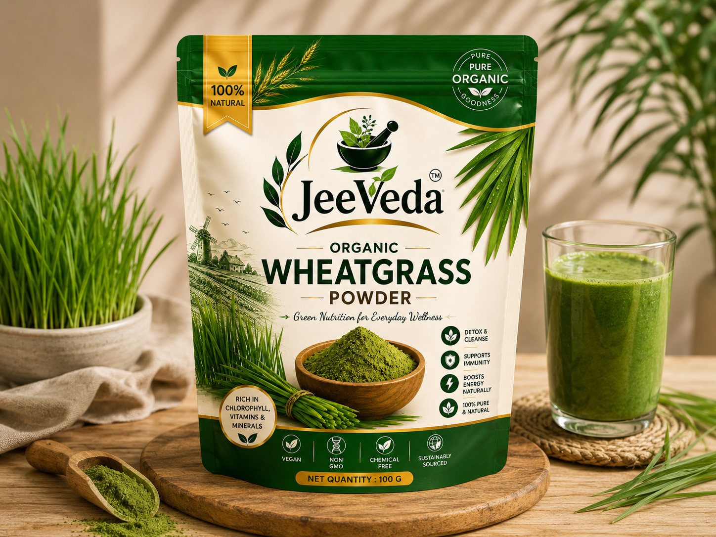 JeeVeda Organic Wheatgrass Powder lifestyle